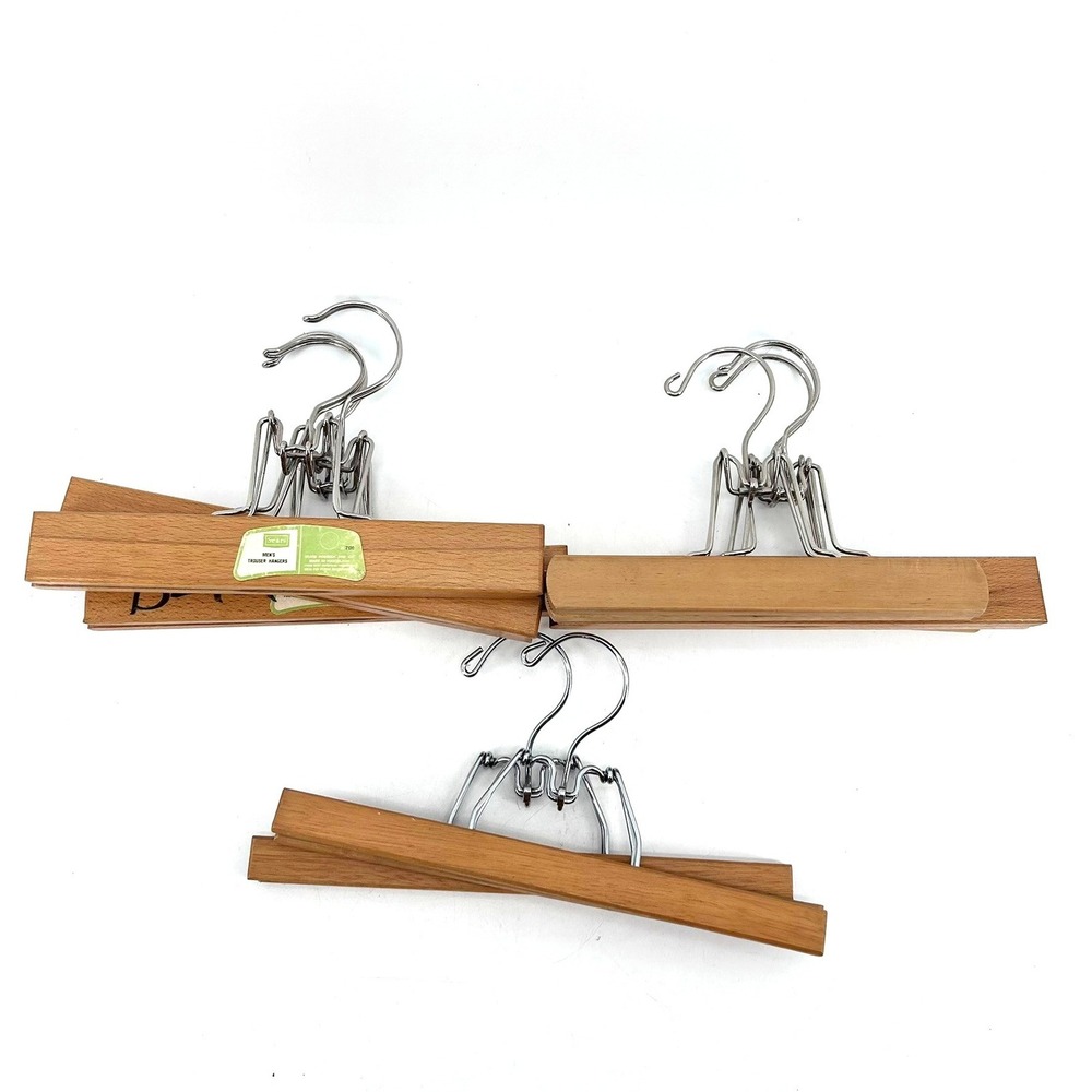 Vintage Sears Wooden Clothes Trouser Pant Skirt Locking Hangers Set of 8